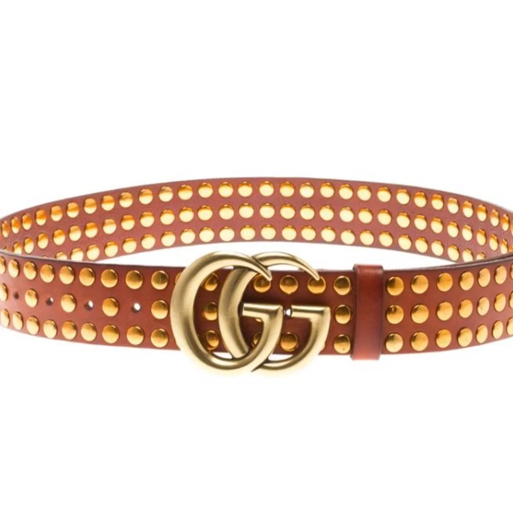 RARE GUCCI MARMONT GG LOGO RED LEATHER STUDDED BELT - Picture 5 of 11